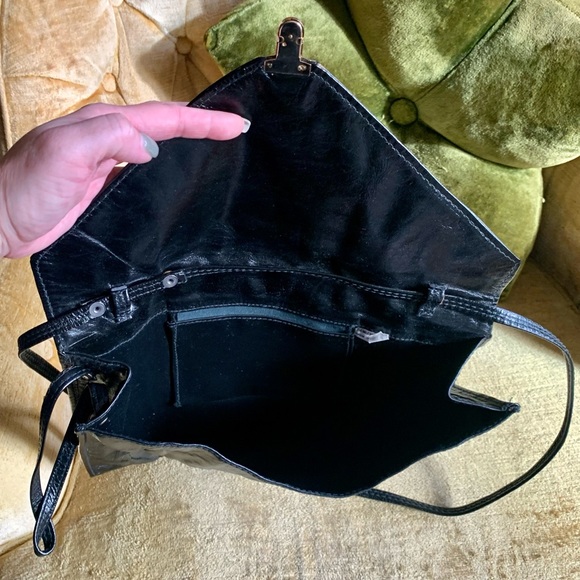 80s vintage black leather shoulder/clutch bag - Picture 4 of 7